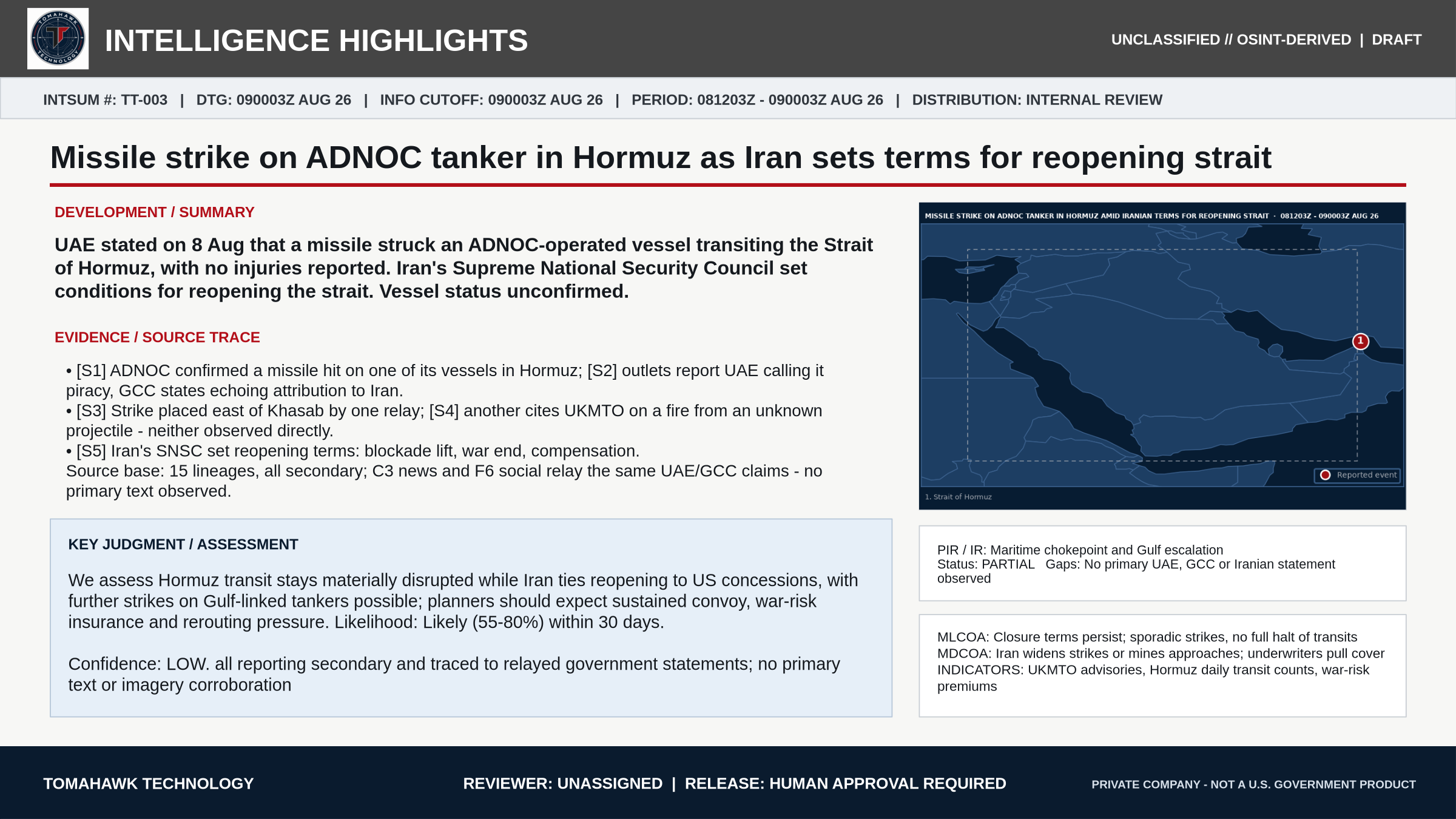 Missile strike on ADNOC tanker in Hormuz as Iran sets terms for reopening strait