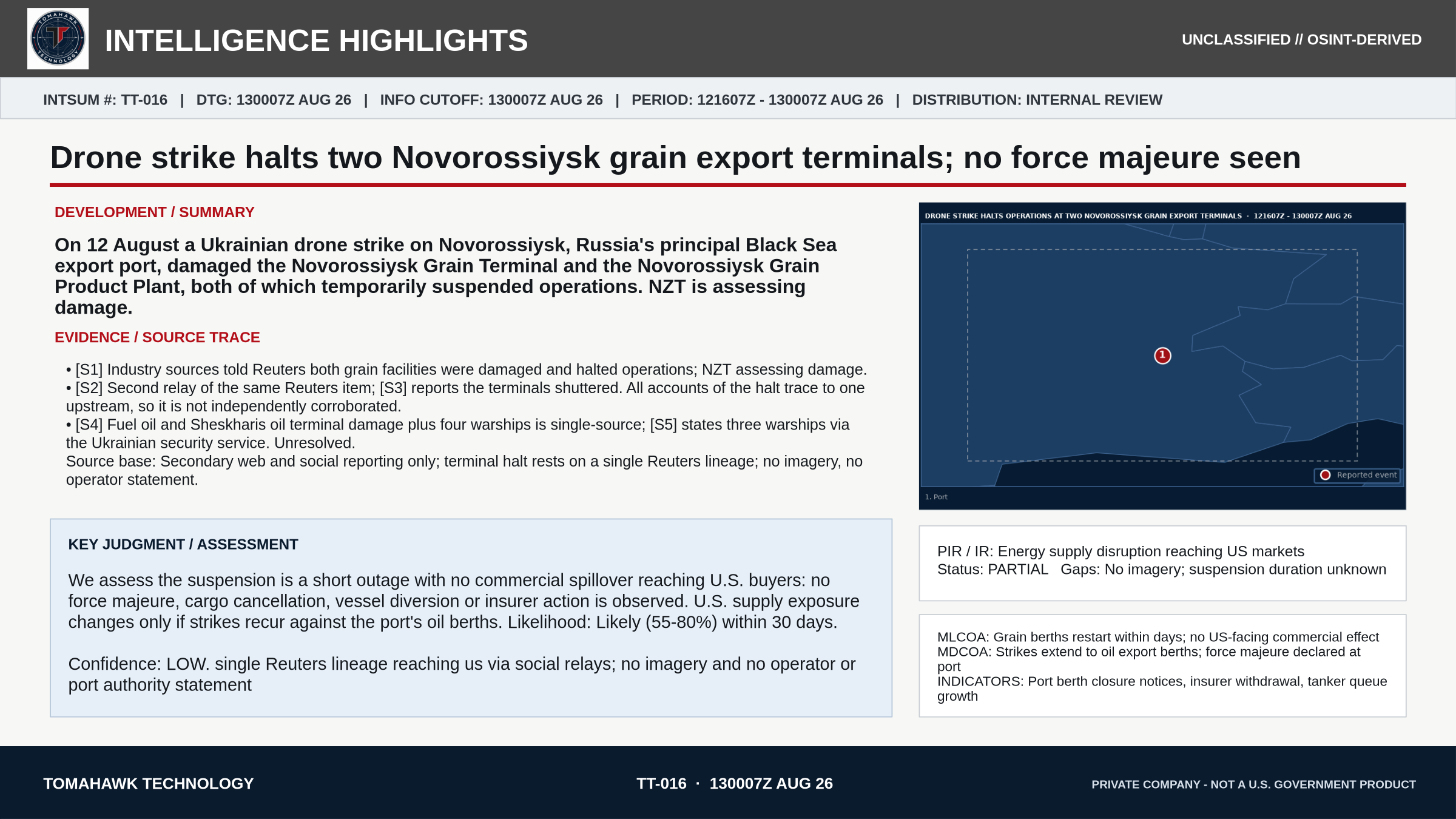 Drone strike halts two Novorossiysk grain export terminals; no force majeure seen