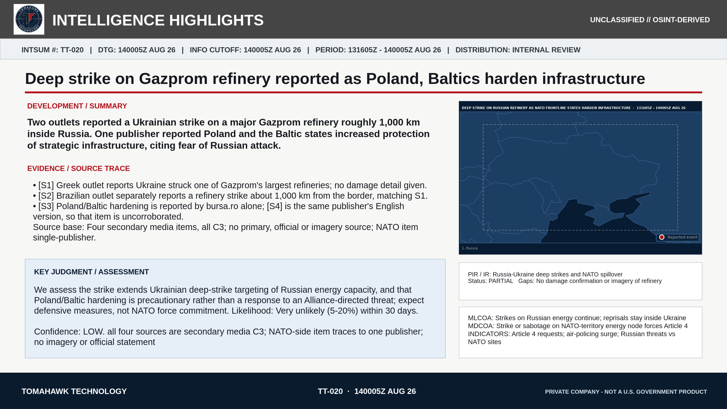 Deep strike on Gazprom refinery reported as Poland, Baltics harden infrastructure