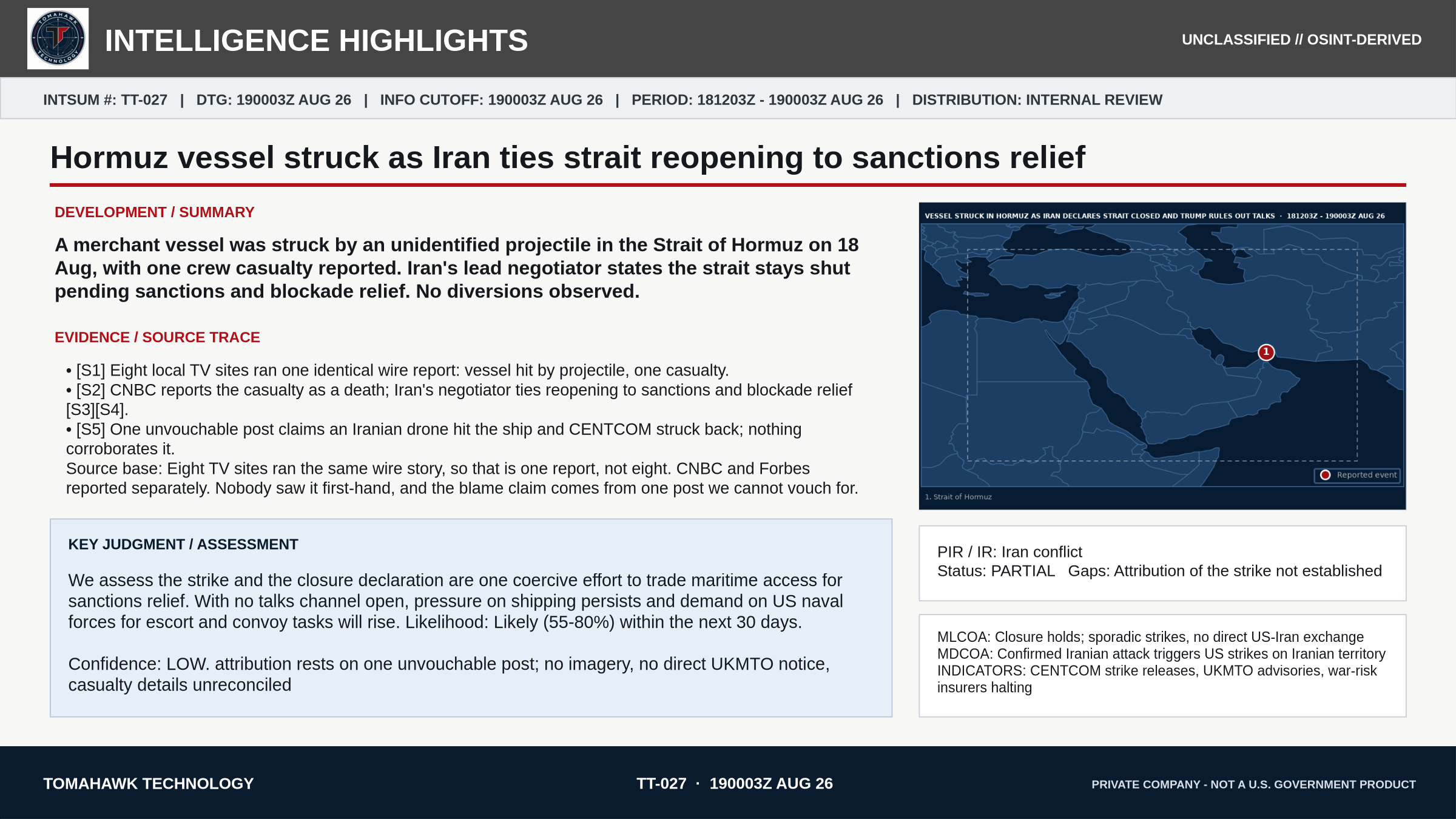 Hormuz vessel struck as Iran ties strait reopening to sanctions relief