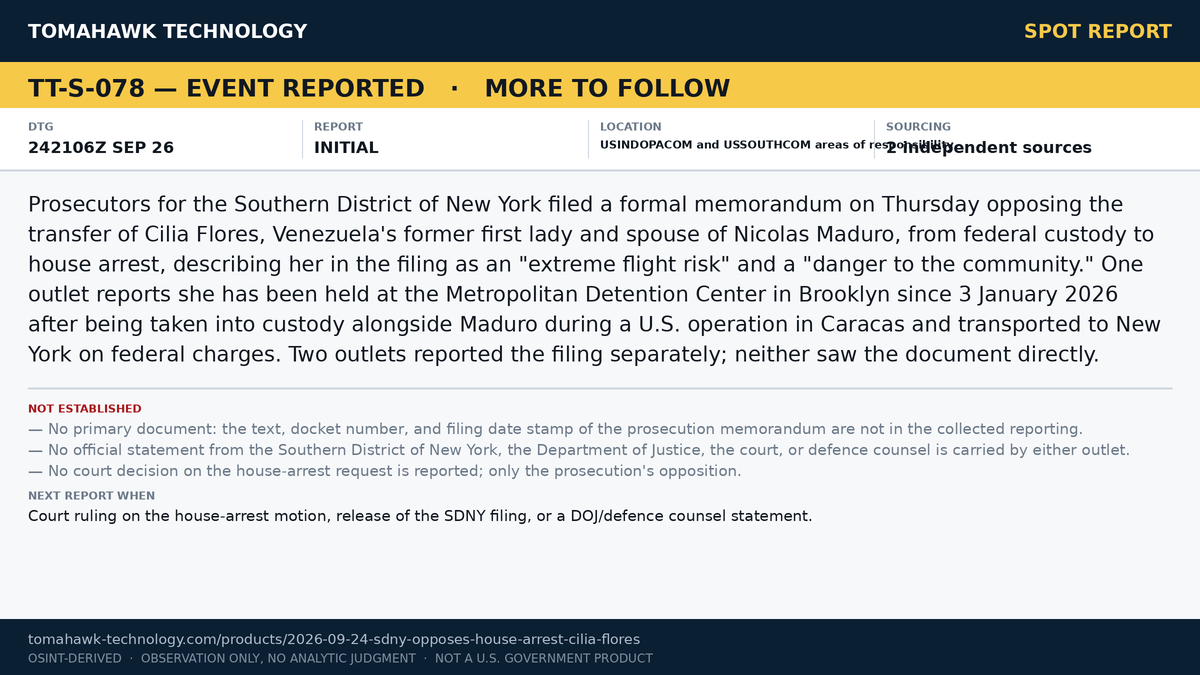 US Prosecutors File Memorandum Opposing House Arrest for Cilia Flores