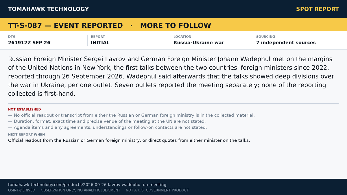 Lavrov and Wadephul Meet at UN in First Russian-German Foreign Minister Talks Since 2022