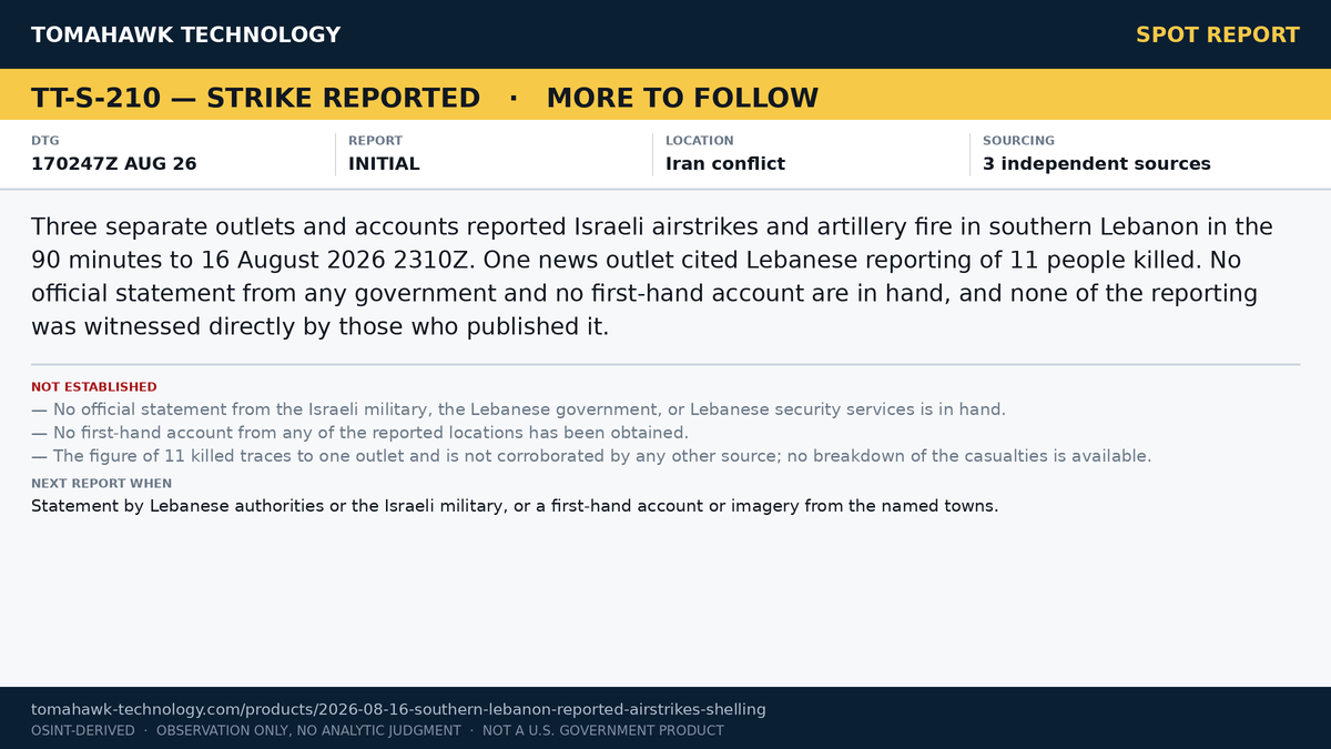 Reporting of Israeli Airstrikes and Artillery Fire in Southern Lebanon, 11 Deaths Cited